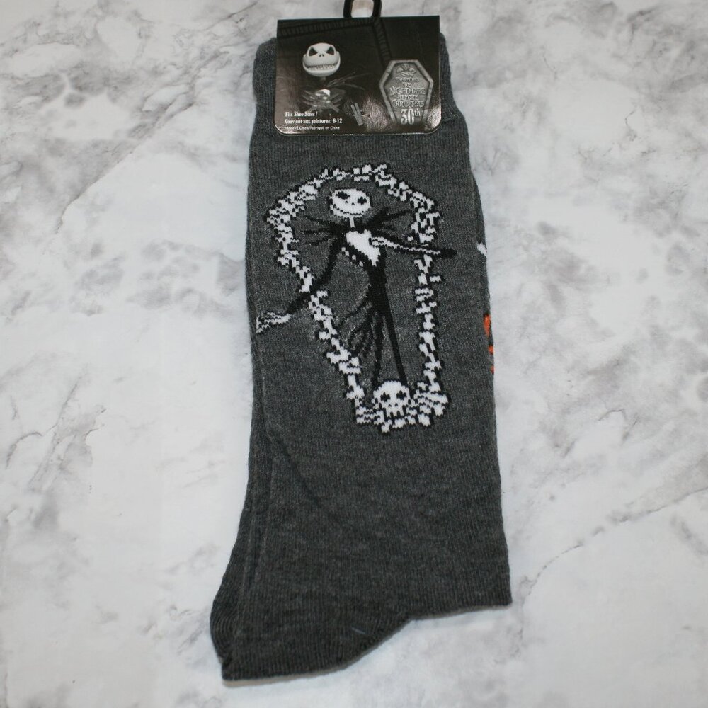 NIGHTMARE BEFORE CHRISTMAS Socks Halloween Spooky Creepy Crew Unisex Grey